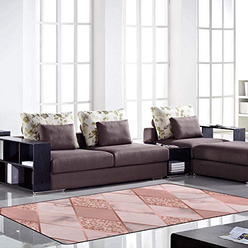 Tapis géométrique effet marbre rose losanges de haute finition - 4