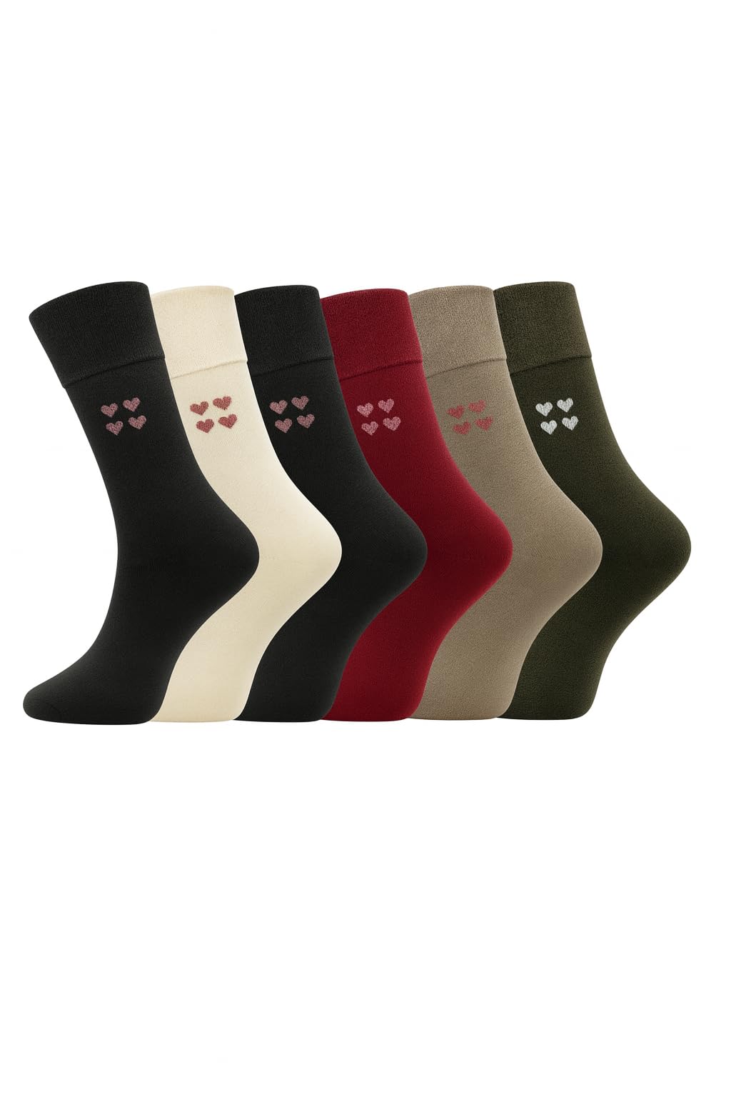 Arg Women's Four Harts 6 Pairs Non Elastic Diabetic Socks Easy Grip Loose Soft Top Cotton Sock For Swollen Feed Odema Friendly Uk 4-8 (Cotton, )