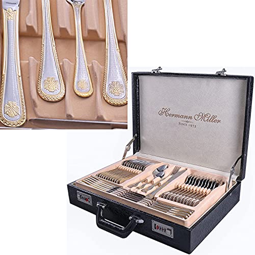 Royal-Family-Collection-72-Piece-Fine-Flatware-Silverware-Set-with-Gift-Carrying-Case-Elegant-Design-Serves-Parties-12-people-Perfect-Housewarming-Graduation-for-Loved-Ones-Gold