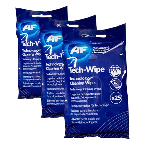 Image of AF Tech Wipes - 25 Pre Moistened Screen, Phone & Technology Cleaning Wipes MTW025P (Pack of 3)