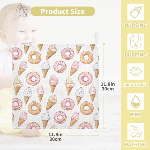 vvfelixl Baby Muslin Washcloths Donuts and Ice Cream Baby Burp Cloths Cotton Babys Face Towel for Newborn Infants Boys Girls Soft and Absorbent 11.8 X 11.8 in, 3 Pack4