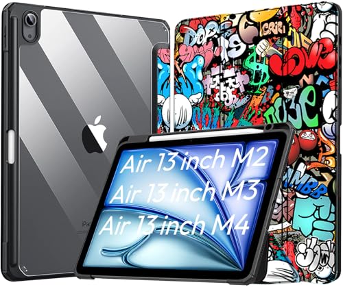 Image of Robustrion Cover for iPad Air 13 inch M4 /M3 /M2 (2026 /2025 /2024) Cover Case with [Pencil Holder] [Transparent Back] Hybrid Case Cover for iPad Air 13 inch [Auto Sleep Wake Support] - Hippy