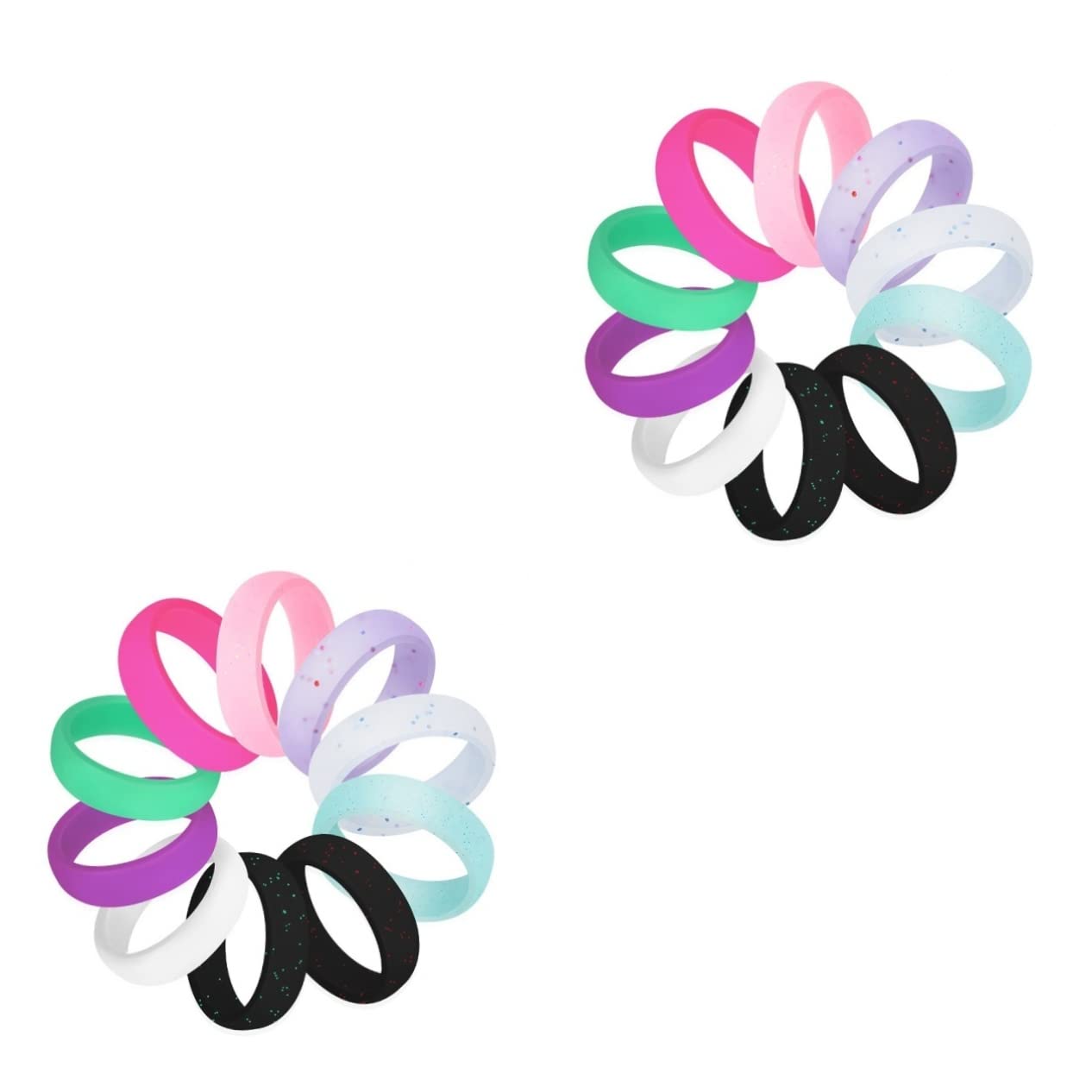 OATIPHO 2sets Stackable Silicone Rings Glittering Sports Band Size 7 Ideal for Wedding Fitness and Travel 10pcs*2