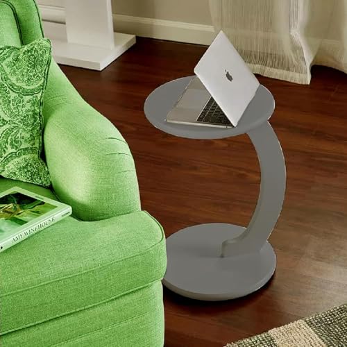Image of Multipurpose Round Coffee Table, Wooden Couch Sofa Table that Slides Under, C-Shaped End Table for Living Room, Bedroom, or Apartment (Grey)