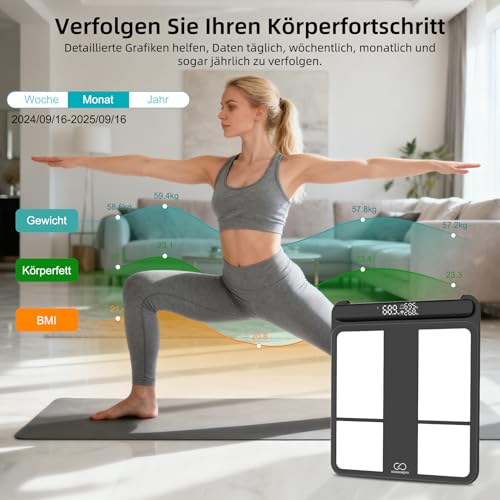 Körperfettwaage SEAWOW, Digitale Personenwaage mit 8 Elektroden, Waage mit Körperfett und Muskelmasse, BMI… – Ansicht 4