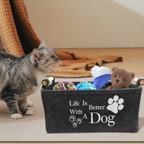 inheming Hundespielzeug Aufbewahrung, Filz Aufbewahrungsbox für Hundespielzeug, 38cm x 25cm x 18cm,Rechteck Aufbewahrungskorb für die Organisation von Haustierspielzeug, Decken, Leinen Grau