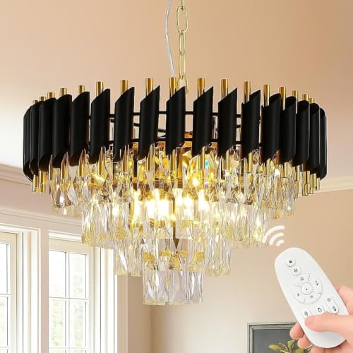 Image of RD.Enterprises || Modern Crystal 4-Tier Gold Chandeliers | Moving Round |Bluetooth Remote Control and Speaker,Multi Colour Changing |Ceiling Light Fixture for Living Room (Black Gold Remote, 500MM)