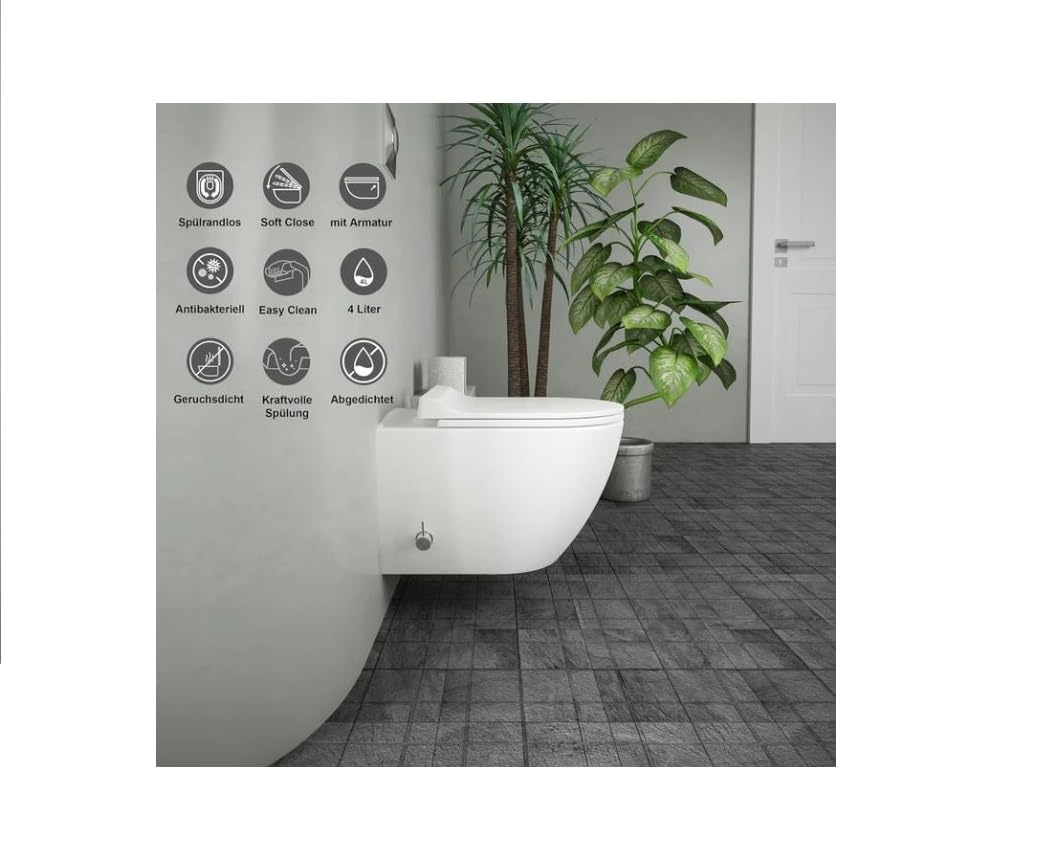 Juego completo de inodoro colgante de pared, función de bidé, juego completo de inodoro, sin bordes, elemento de pared, cisterna, sin bordes, tapa de cierre suave
