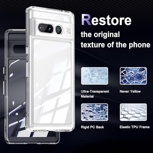 Image of Case for Google Pixel 7 Pro, Military Grade Drop Protection Phone Case, Yellowing Resistant, Anti-Scratch Hard PC Back, Shockproof Hard Ultra-Thin Protective Cover, Clear