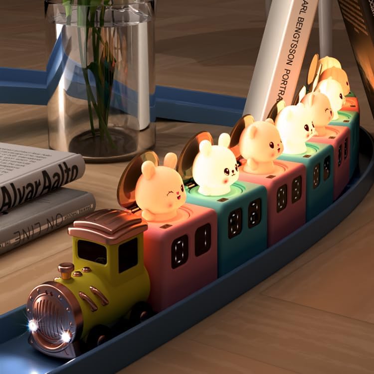 Colorful Life Luz nocturna interactiva de tren  Sensor de automóviles con motor, conexión magnética, recargable, LED cálido y blanco (locomotora
