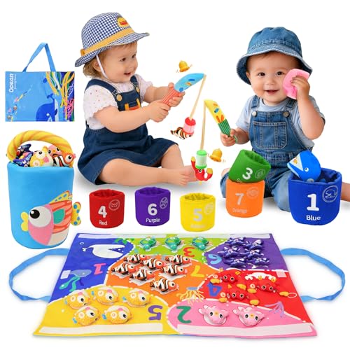 Montessori Toys for 1 Year Old, 40PCS Upgraded Fishing Game Toys for Toddlers 1-3, Educational Baby Toy for Color Sorting, Number & Alphabet Learning, Birthday Gifts for Baby Boy Girl Age 1 2 3