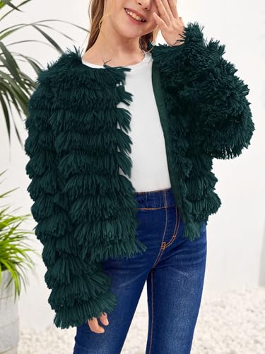 Image of Inorin Girls Open Front Cardigan Faux Fur Coat Warm Fuzzy Trendy Winter Vintage Parka Shaggy Party Outerwear Jackets Tops