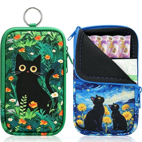 Image of KJQJLY 2 Pack Portable Tampon Organizer Bag Tampon Holder & Storage Case with Zipper for Travel, Discreet Period Bag for Purse, Waterproof Feminine Products Pouch for Women (Cat)