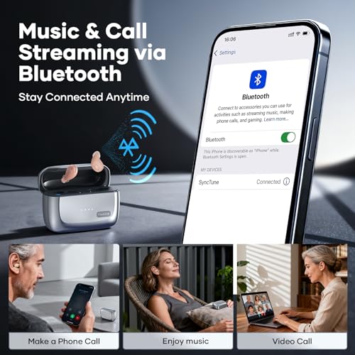 SyncTune Bluetooth Hearing Aids, Rechargeable OTC Hearing Aids Enables Phone Call & Music Streaming, in-Ear Detection to Avoid Whilsting, Auto UV Cleaning & Drying, 300H Backup Power - Image 6
