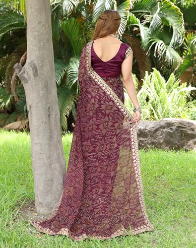 Image of Yashika Women's Georgette Saree with Lace |Solid Digital Printed Patola Saree for Women
