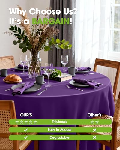 Image of Pureegg Plastic Table Cloth Disposable 20 Pack, 84'' Round Table Cloths, Graduation Decorations Class of 2026, Graduation Party Tablecloths, Round, Plastic Cover, Leakproof & Sturdy, Purple