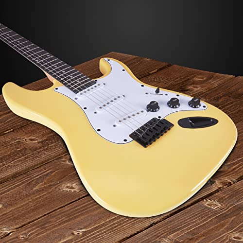 Image of LyxPro 39 inch Electric Guitar Kit Bundle with 20w Amplifier, All Accessories, Digital Clip On Tuner, Six Strings, Two Picks, Tremolo Bar, Shoulder Strap, Case Bag Starter kit Full Size - Retro Yellow