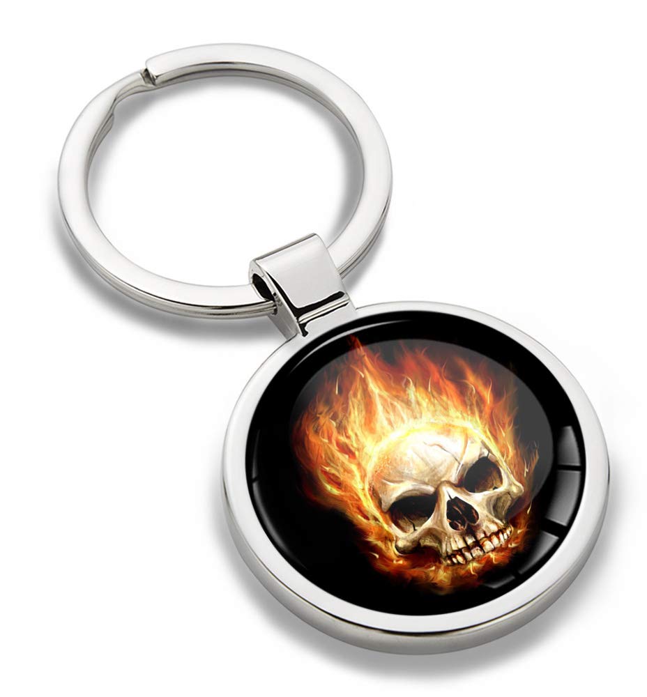 Biomar Labs Unisex Fire Skull Kk 176 Metal Keyring With 3D Domed Sticker Key Chain Men Women Kk