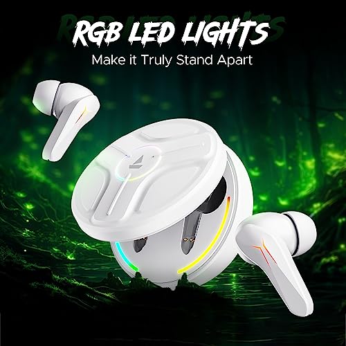 Image of Boat Immortal 141, ENx Tech, 40HRS Battery, Low Latency Mode, Fast Charge, IPX4, IWP Tech, RBG Lights, v5.3 Bluetooth Earbuds, TWS Ear Buds Wireless Earphones with mic, Gaming Earbuds (White Sabre)