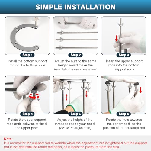 IRONWALLS Undermount Sink Brackets Adjustable, 22" to 34.8" Stainless Steel Under Mount Sink Support Brackets Legs Pole for Kitchen Bathroom, Sink Repair System