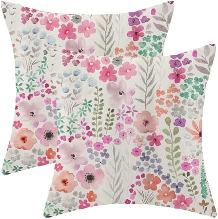 Colorful Floral Pillow Covers 18x18 Inch Set of 2,Spring Purple F...