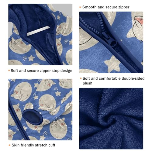 Cute Cat Toddler Fleece Jacket Baby Boys Hooded Zipper Long Sleeve Thick Warm Outerwear 3-10 Years3