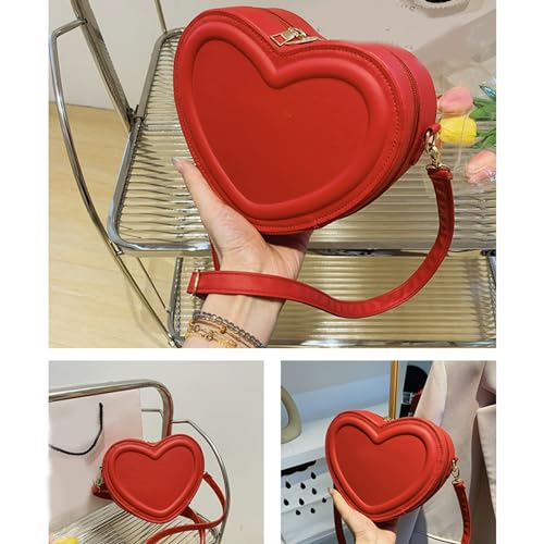 Zxfdsfdbnm Sac à main en cuir synthétique pour femme - Sac à bandoulière tendance - Petit sac à main en forme de cœur, Rouge – vue 7
