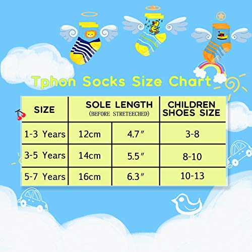 Image of Tphon 12 Pairs Toddler Non Skid Socks with Grips Anti Slip Bottom, Cotton Non Slip Ankle Crew Socks for Boys, Girls, Kids(1-7Years)