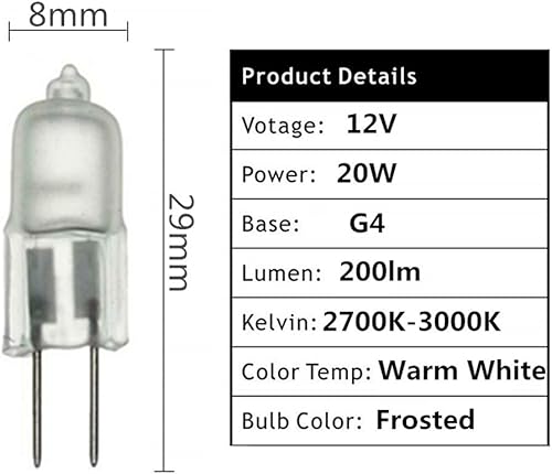 Miniatura 2 de Bombillas halógenas de 20 W, base T3 G4 de 20 W, 12 voltios, 20 W, 12 voltios, T3 JC, base de dos pines T3 G4, cubierta de vidrio esmerilado, blanco