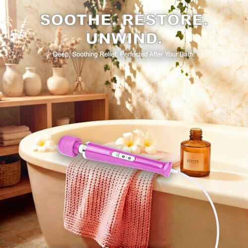 Image of Handheld Electric Back Massager, 10 Speed Wired Deep Tissue Vibrating Massager for Muscle Aches (Purple)