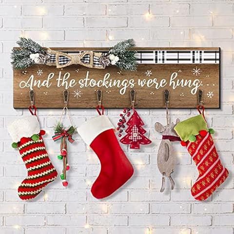 Wooden Christmas Stocking Holder with Hooks Cover
