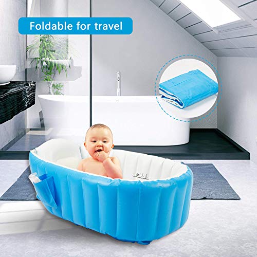 Image of Fayleeko Baby Inflatable Bath tub | Portable Baby Bath Tub for 0 to 5 Years | Non Slip Travel Swimming Pool for Kids with Air Pump (Blue)