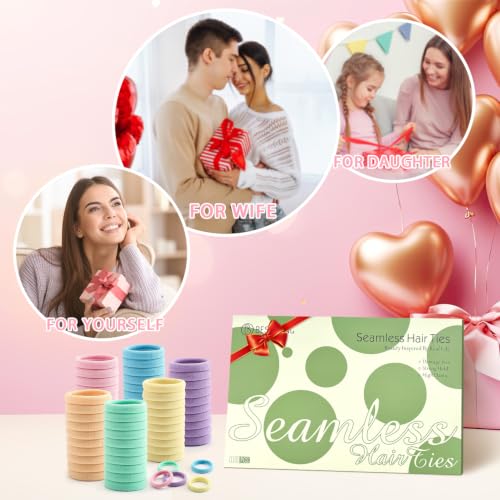 Image of 100 Pcs Thick Seamless Spring Hair Ties, Ponytail Holders Hair Accessories No Damage for Thick Hair Christmas Gift(Spring Colors) | Strong All-Day Hold Hair Bands for Thick Thin Hair, Seamless Stretch, Snag-Free No Pull, Hair Accessories for Everyday Use