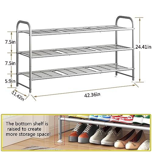 Image of LINZINAR Shoe Rack 3 Tier Long Metal Shoe Organizer for Closet Entryway Grey