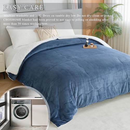 CHOSHOME Sherpa Fleece Blanket- Thick Warm Blanket for Winter, Soft Fuzzy Plush Blanket for Bed, Couch, Travel (Navy Blue, Oversized King 96" x 120")