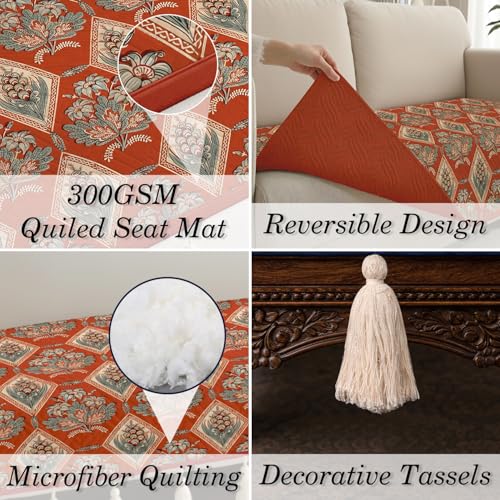 Image of Cloth Fusion Quilted Sofa Cover Seat Mat 2 Seater Chaise, Diamond Trellis | Reversible Jaipuri Print, 150 cm, Seat Cover Only, Decorative Tassel Edging With A Spare, Easy Tuck-In Hold, Not Anti-Slip
