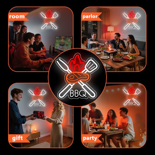 Image of BBQ Neon Signs for Wall Decor,Adjustable Brightness Grill LED Sign for BBQ Party Decorations,Neon Lights Sign for Barbecue Restaurant,BBQ Signs for Outside,Home, Bar, Party,Christmas Gift