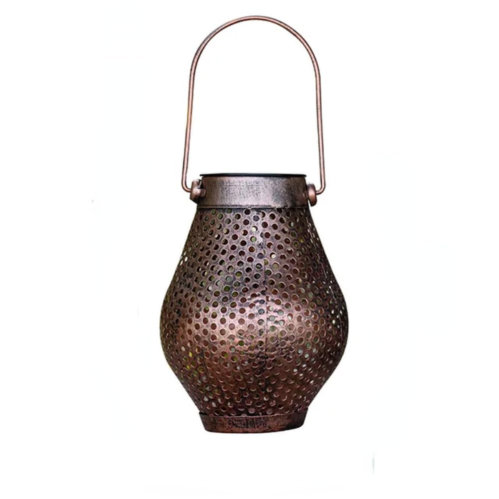 LED Solar Lantern Light Hollow Wrought Iron Projection Light Hanging Lamps Outdoor Garden Decor (C Style)