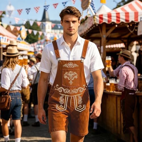 Lederhosen Brun Foncé Pantalon Traditionnel Deguisement Oktoberfest Homme