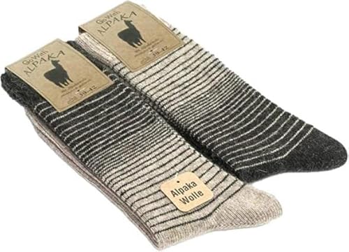 Gowith Lana de alpaca, multipack de 2 pares, unisex, suaves, de punto fino, gruesos, cálidos, con efecto térmico, lana natural para botas, calcetines para caminatas, campamentos, marrón gris, 39-42 Cover