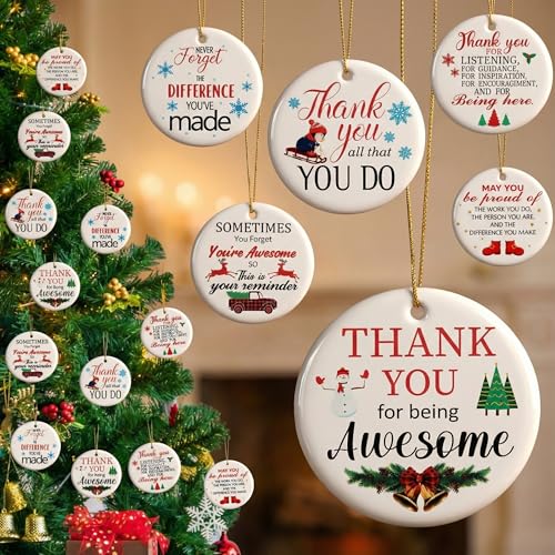 Barydat 24 Pcs Christmas Thank You Ornaments Bulk Employee Appreciation