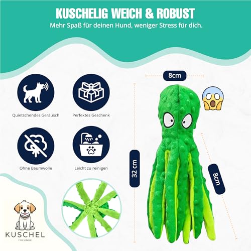 Oktopus Hundespielzeug ohne Füllung, Quietschende Krake aus Plüsch, Robustes Kauspielzeug & Beschäftigung für kleine und mittelgroße Hunde, 4er-Set von Kuschelfreunde
