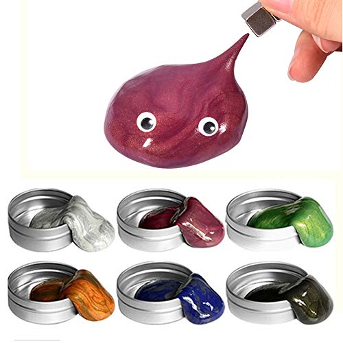 Magnetic Putty with Magnet 6 Pack Tins - Magic Slime Putty Toys Kids and Adults Stress Relief DIY Mud Clay,Slow Moving with Monster Eyes