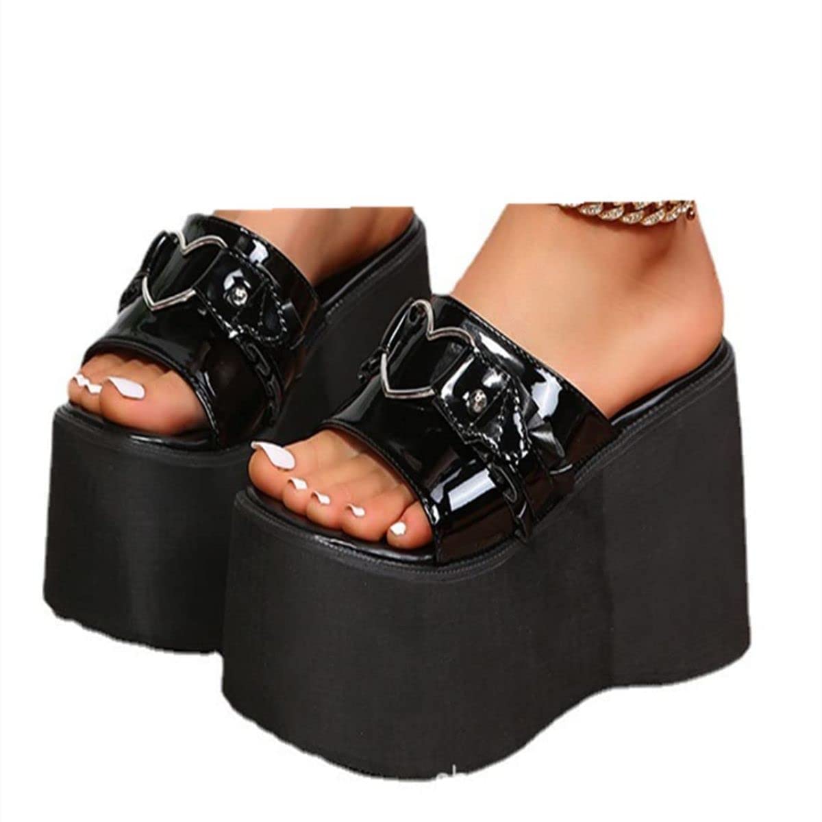 BORAMAX Platform Wedge Sandals for Women Comfy Open Toe Summer Beach Goth Slip on Slide Sandals Street Casual Sandles Thick Heeled Sandals