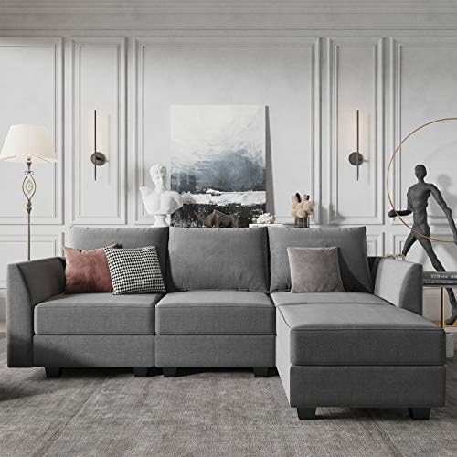 HONBAY Convertible Modular Sectional Sofa L-Shape Sectional Couch with Reversible Chaise Modular Sofa with Storage Seats, Grey