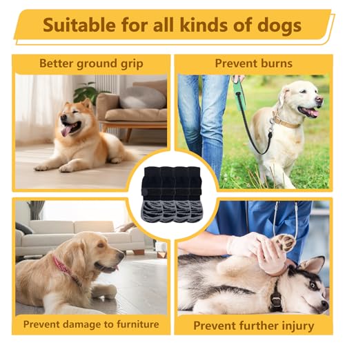 OYIWINMI 4 Stück Pfotenschutz Hund Robuste Anti,Schützende Hundesocken,Anti-Slip Dog Paw Protector Bottom Rubber Sole Dog Boots with Adjustable Straps for Indoor Outdoor Wear (L)