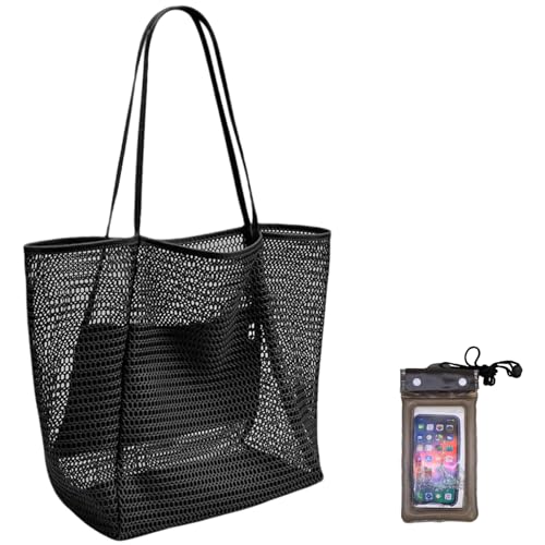 Bolsa de playa grande para mujer, malla con cremallera, bolsillo interior plegable, cesta, ligera