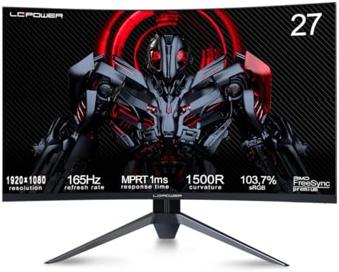 LC-POWER 27 Inch Curved Gaming Screen 1500R, PC Monitor VA Panel, FHD Resolution (1080P), 165Hz, 103% sRGB, Ultra-Thin Bezel, Supports HDMI/DP - LC-M27-FHD-165-C-V3