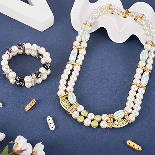 Spritewelry 100Pcs Grade A 3 Holes Rhinestone Spacer Beads Golden Crystal Spacer Bar Link Connectors Metal Hexagon Loose Beads for DIY Multi Strand Bracelet Jewelry Making - Image 2