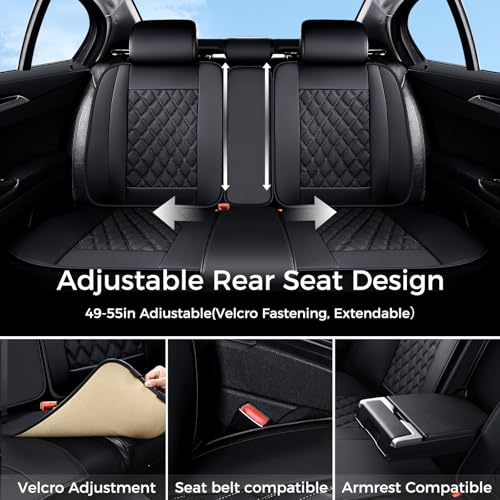 Image of Huidasource Seat Covers Full Set, 5 Layers Full-Cover Leather Seat Cover Hollow Design Airbag Pops, Front & Back Seat, Seat Covers for Most Cars, Vans, Trucks, SUVs Universal Fit (Full Set /Black)